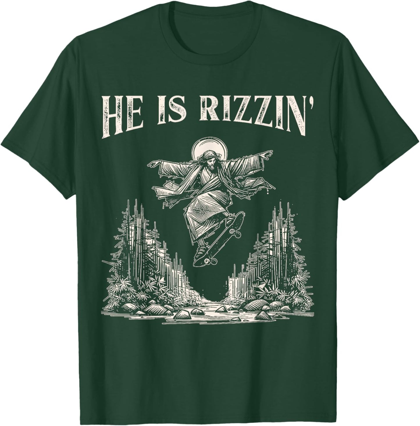 He is Rizzin Retro Jesus Skateboarding T-Shirt - T-Shirt | Forest