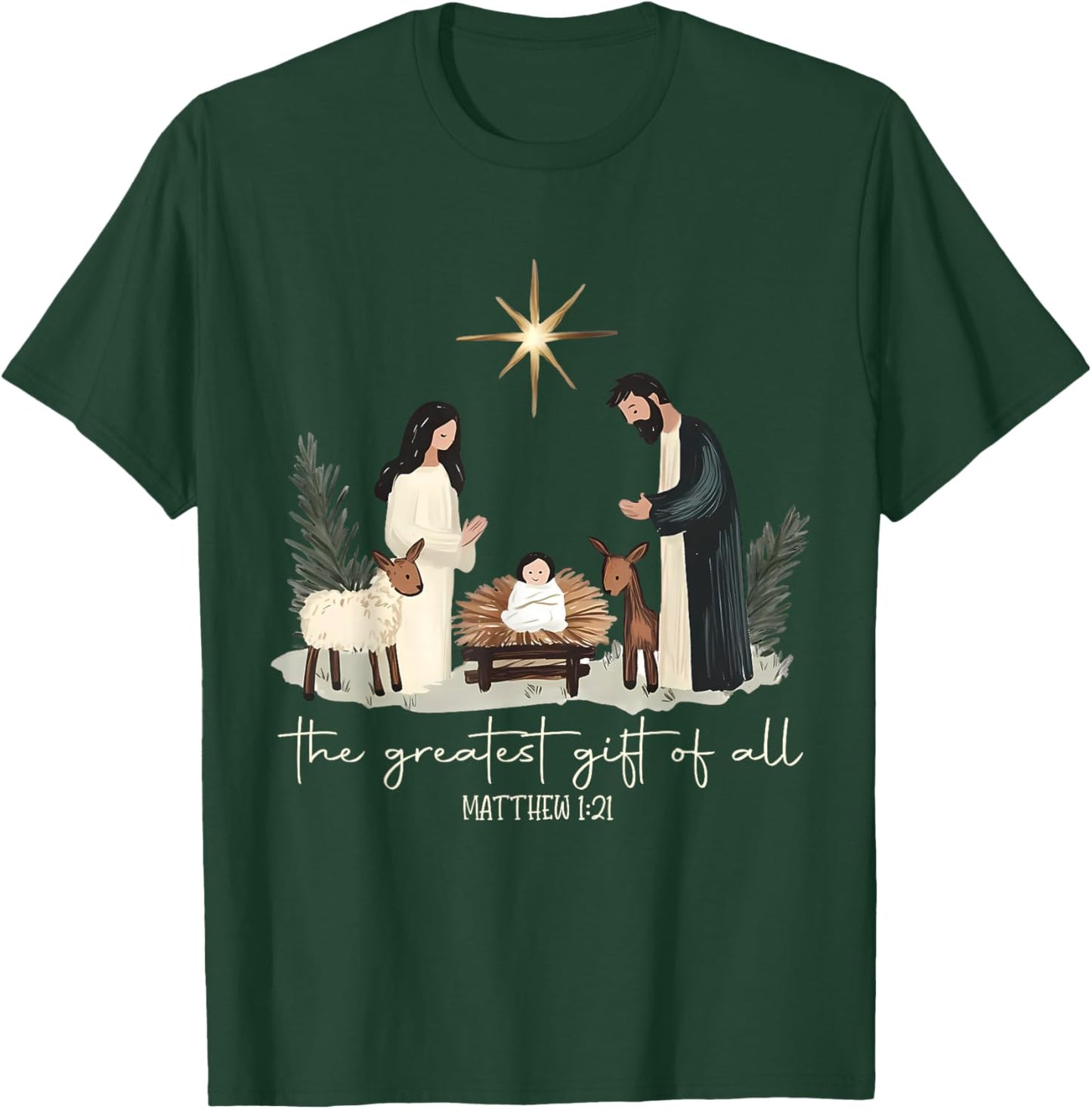 Retro The Greatest Gift of All Jesus Nativity Christian Xmas T-Shirt - T-Shirt | Forest