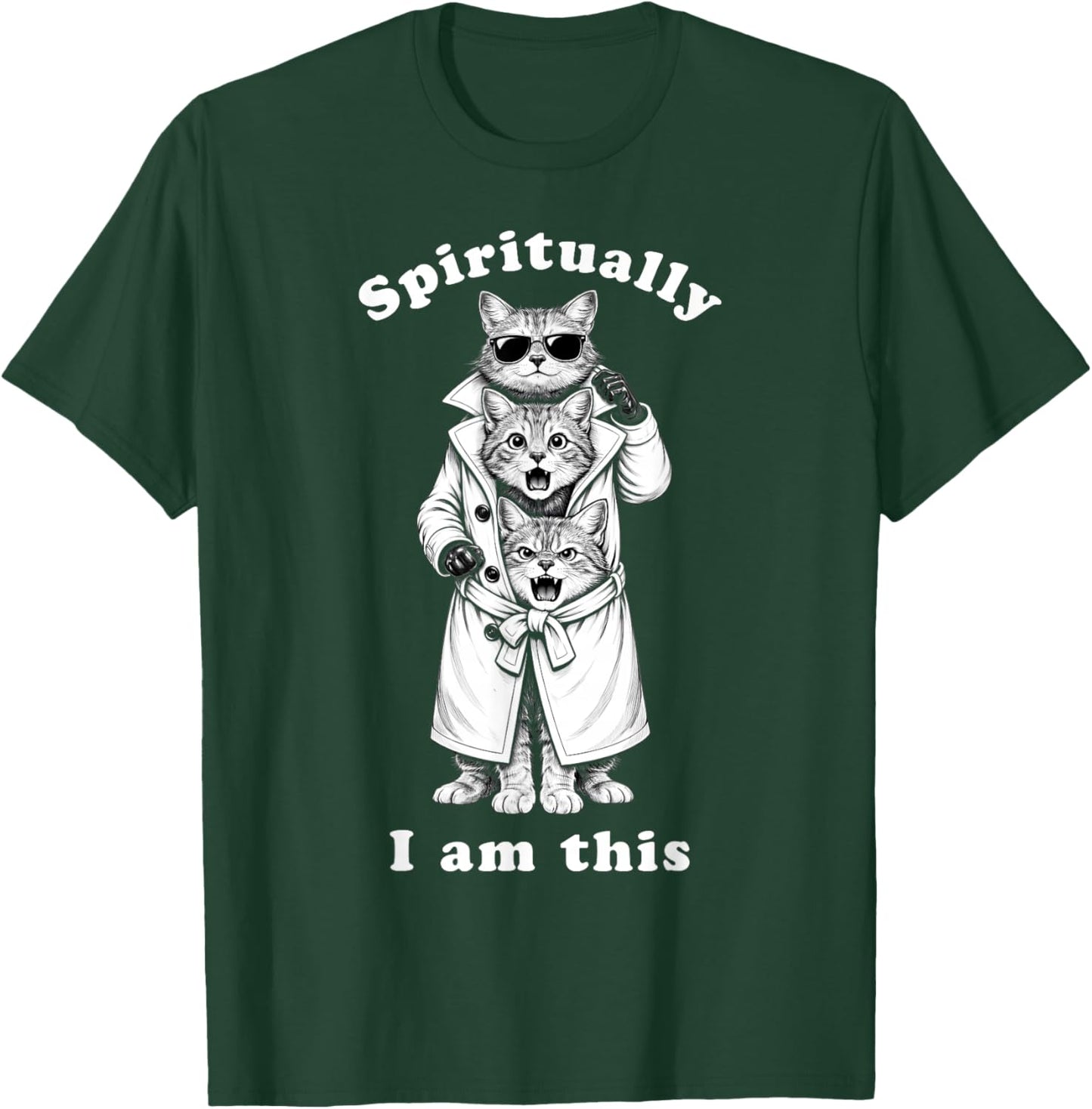 Funny Cats in Trench Coat Chaotic Feral Relatable Meme Cute T-Shirt - T-Shirt | Forest
