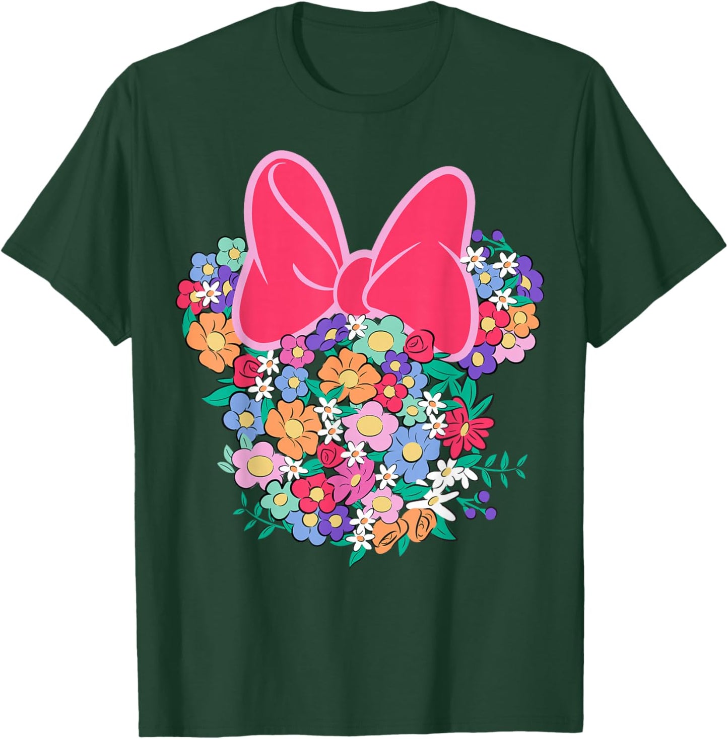 Disney Minnie Mouse Ears and Bow Made with Colorful Flowers T-Shirt - T-Shirt | Forest