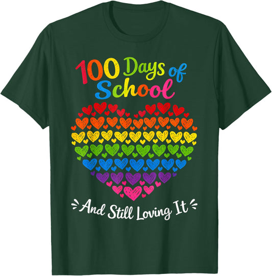 Vintage 100 Days School Still Loving It Rainbow Hearts T-Shirt - T-Shirt | Forest
