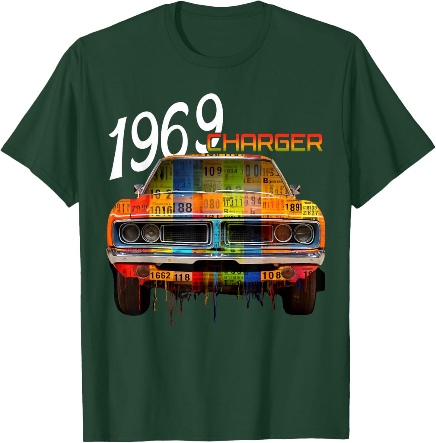 1969 69 Charger Classic Vintage Old Car USA Flag T-Shirt - T-Shirt | Forest