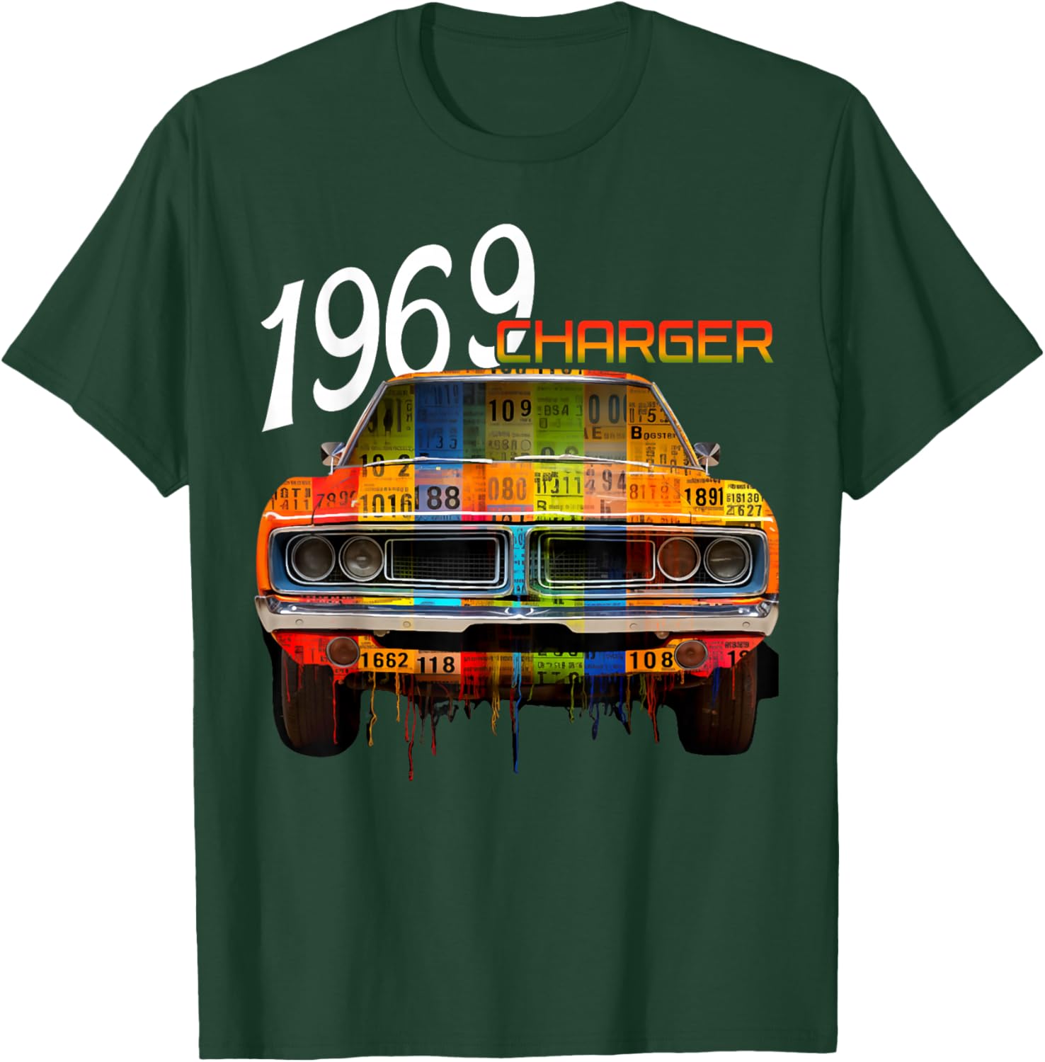 1969 69 Charger Classic Vintage Old Car USA Flag T-Shirt - T-Shirt | Forest