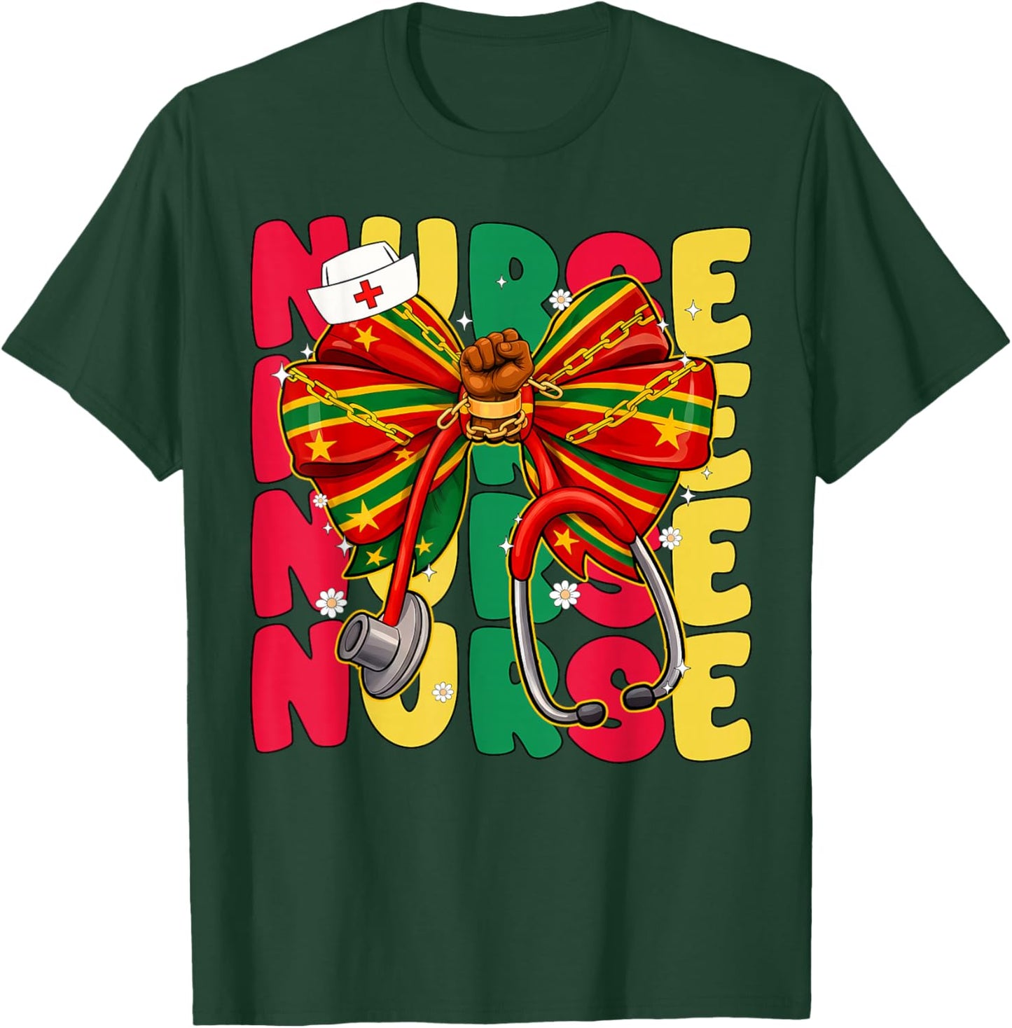 Black History Nurse Coquette Melanin PICU MBU ER NICU L&D T-Shirt - T-Shirt | Forest