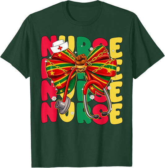 Black History Nurse Coquette Melanin PICU MBU ER NICU L&D T-Shirt - T-Shirt | Forest