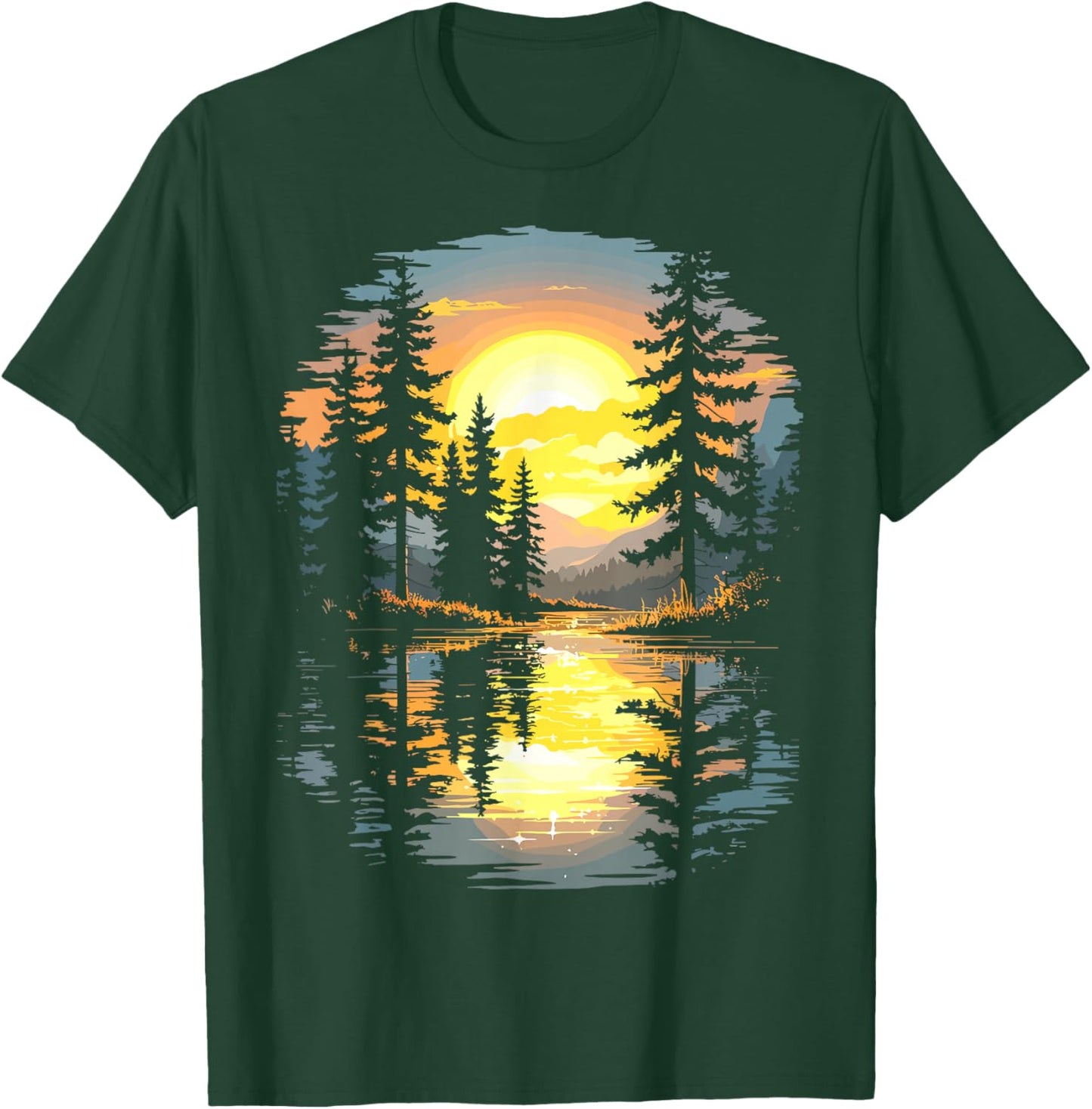 Nature Trees Reflection Sunset Forest Outdoor Wildlife T-Shirt - T-Shirt | Forest