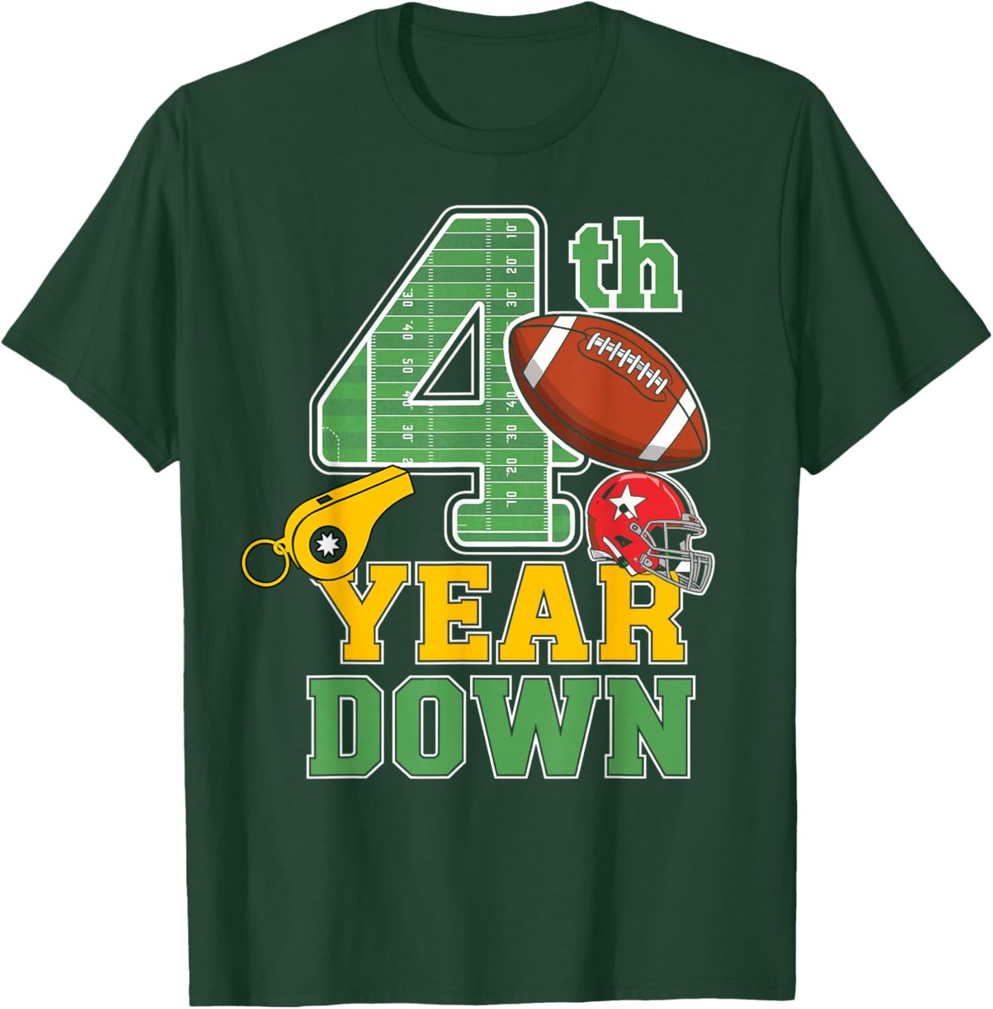 Football Birthday Boy 4th Year Down Bday 4 Years Kid T-Shirt - T-Shirt | Forest