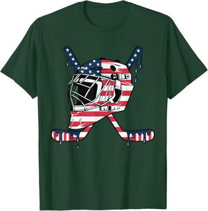Goalie Helmet Hockey Icecream Drip American Flag T-Shirt - T-Shirt | Forest