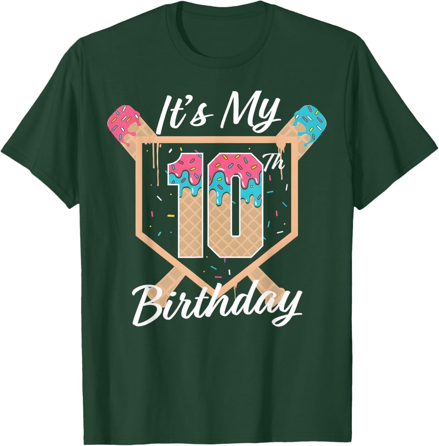 Baseball 10 Year Old Ice Cream Drip 10th Birthday T-Shirt - T-Shirt | Forest