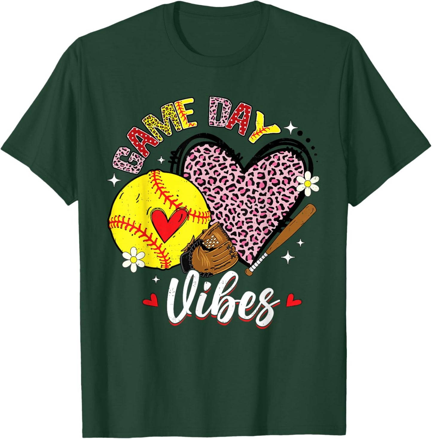 Softball Game Day Vibes Mom Mama Mother's Day Women Girls T-Shirt - T-Shirt | Forest