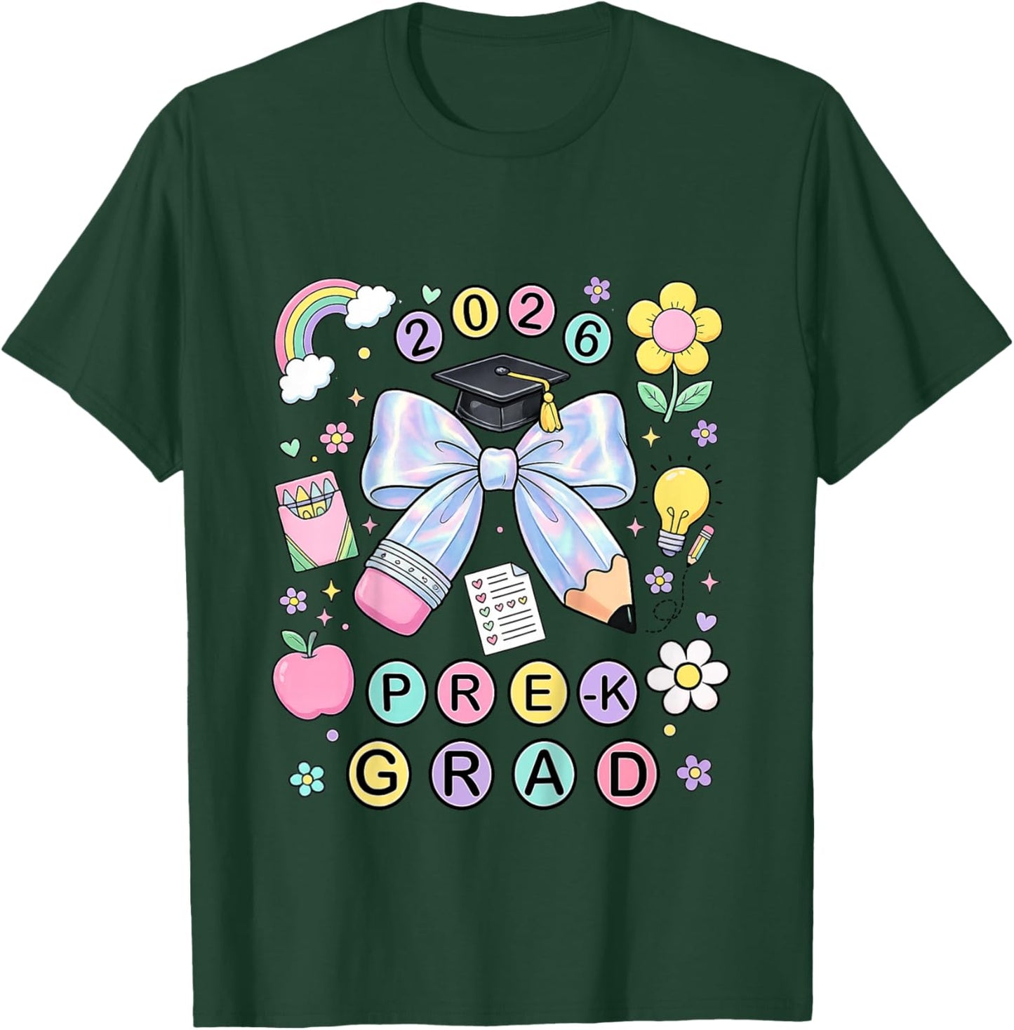Cute Pre-K Graduation 2026 Prek Grad Coquette Bow Pencil T-Shirt - T-Shirt | Forest