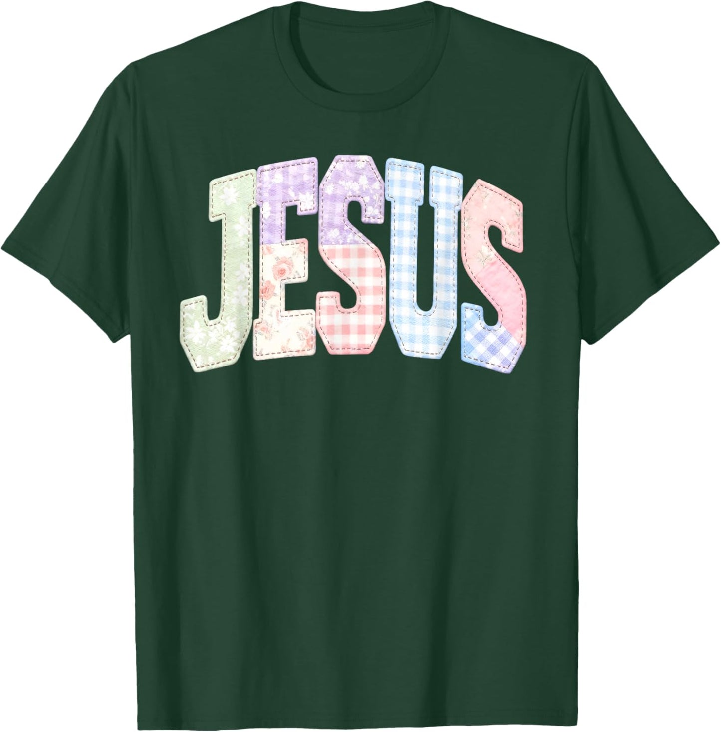 Amen Jesus Patchwork Christian Quote Faith Bible Verse Retro T-Shirt - T-Shirt | Forest