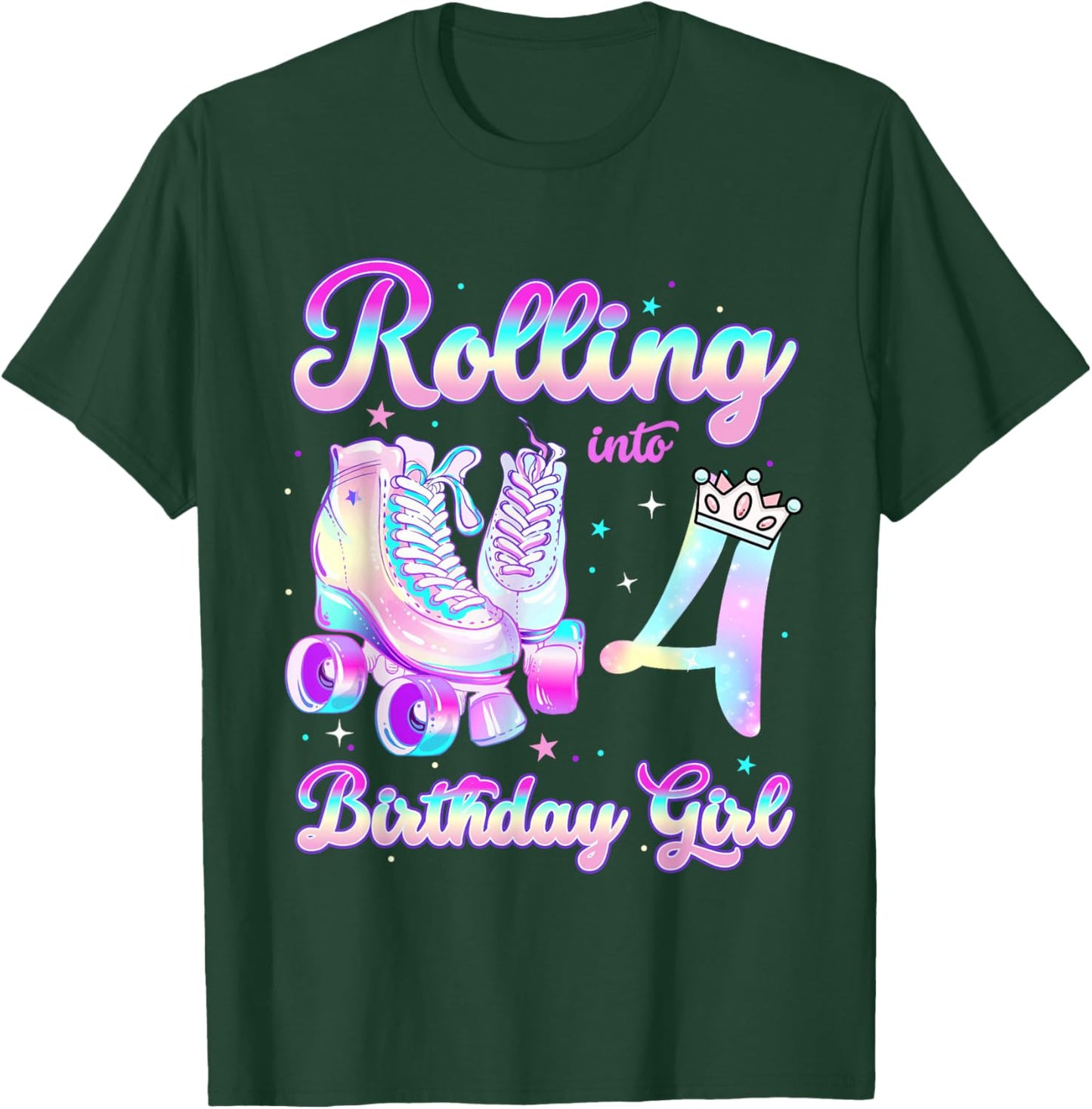 Kids Rolling Into 4 Roller Skating 4th Birthday Girls Party T-Shirt - T-Shirt | Forest