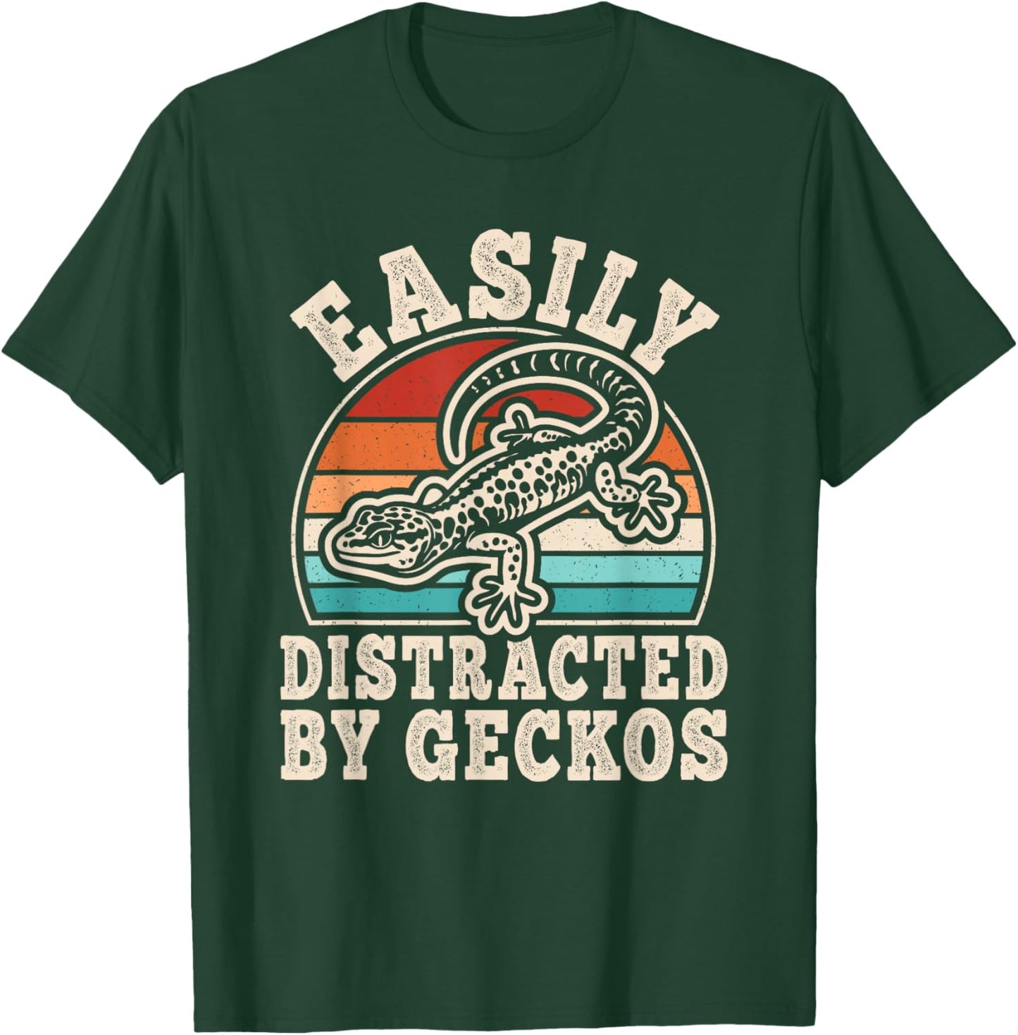 Easily Distracted by Geckos Retro Leopard Gecko Lizard Men T-Shirt - T-Shirt | Forest