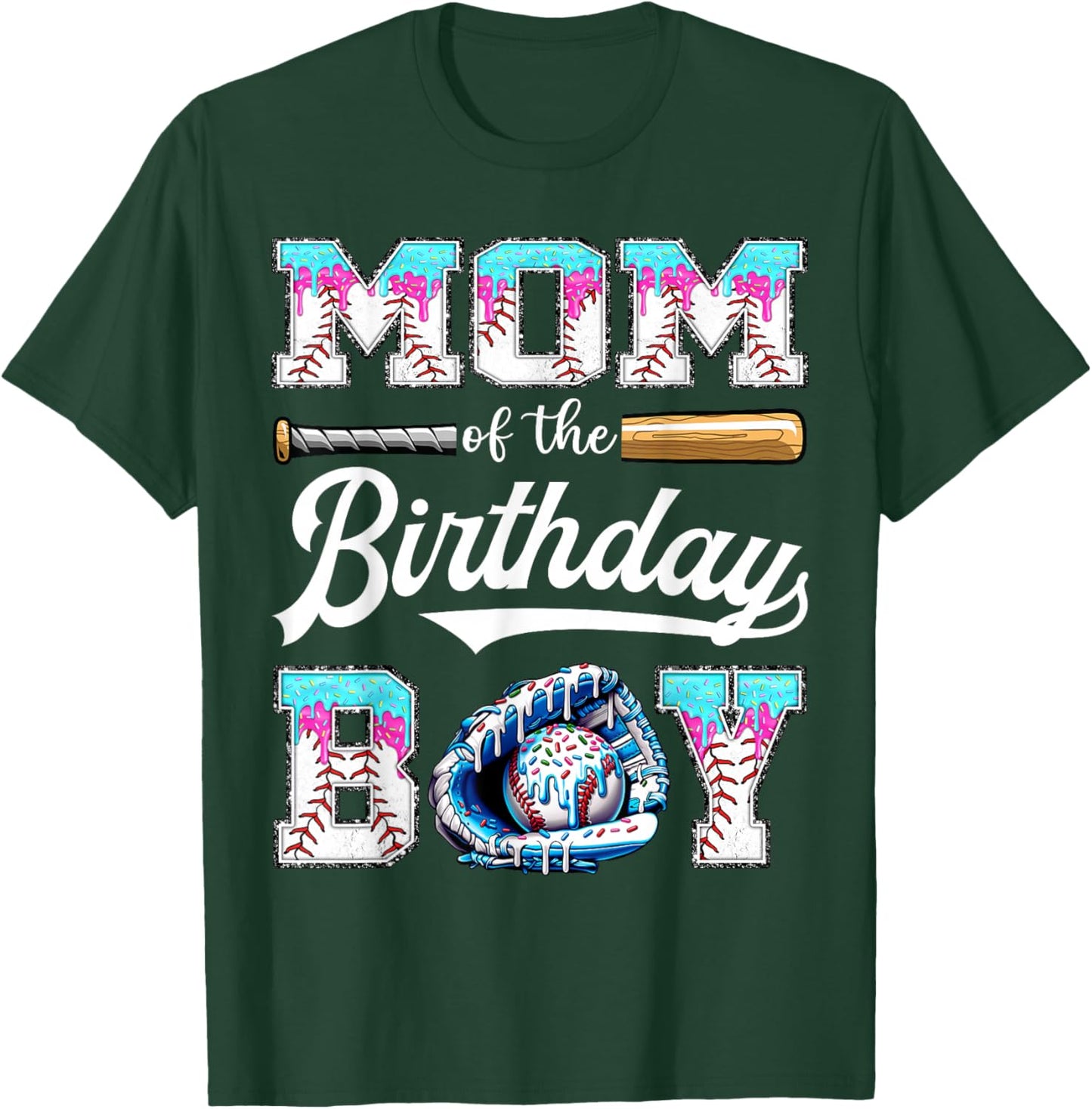 Mom of The Birthday Boy Baseball Ice Cream Drip Matching T-Shirt - T-Shirt | Forest