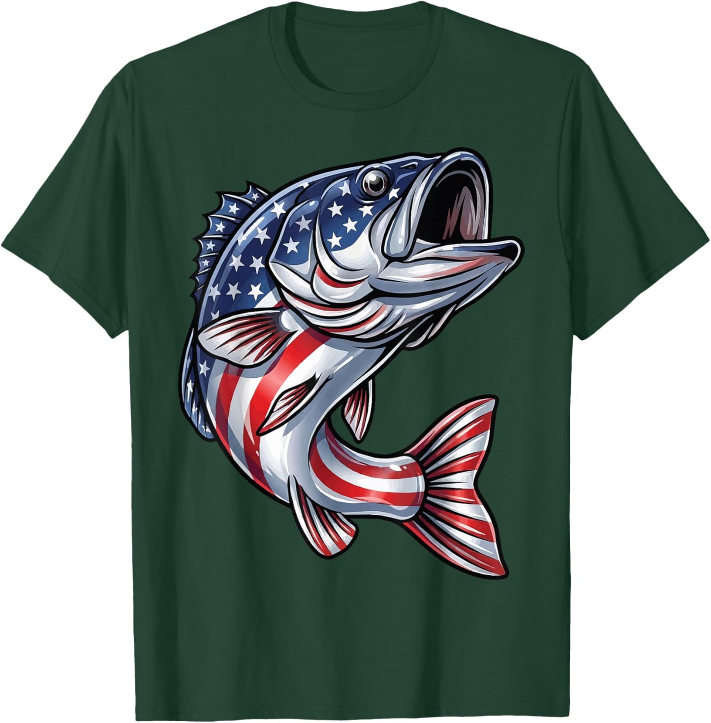 Bass Fish USA Flag Fishing 4th of July Patriot T-Shirt - T-Shirt | Forest