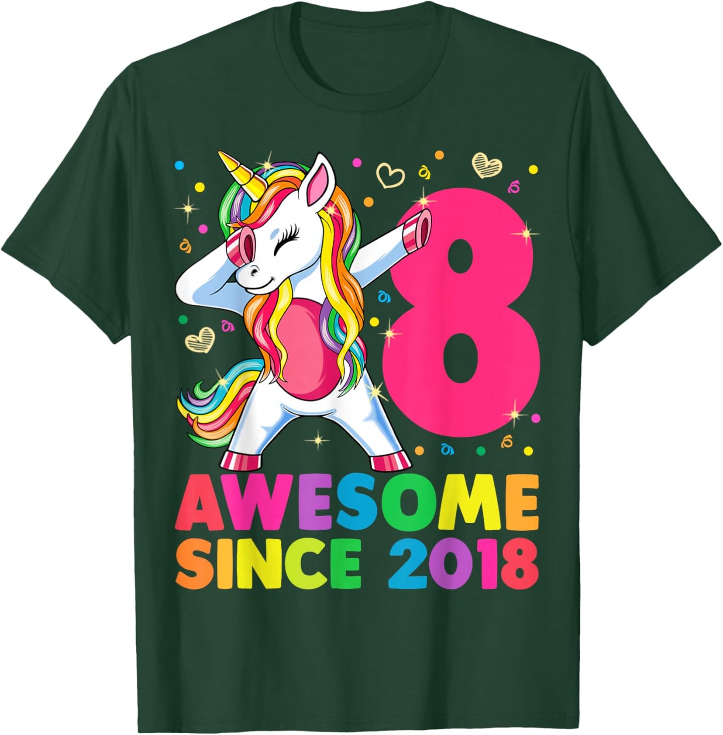 8 Years Old Unicorn Dabbing 8th Birthday Girl Unicorn Party T-Shirt - T-Shirt | Forest