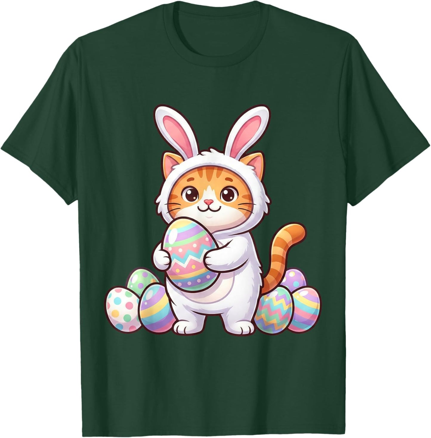 Cute Cat in Bunny Costume Easter Egg Hunt Orange Tabby T-Shirt - T-Shirt | Forest