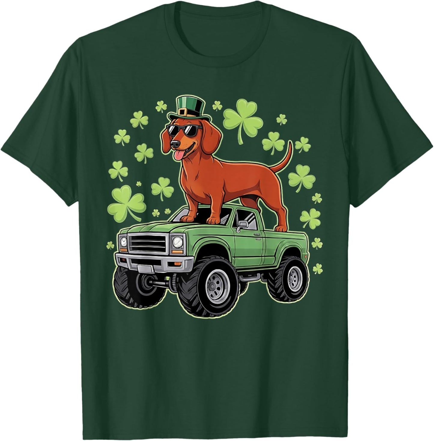 St Patricks Day Dachshund Dog Riding Truck Women T-Shirt - T-Shirt | Forest