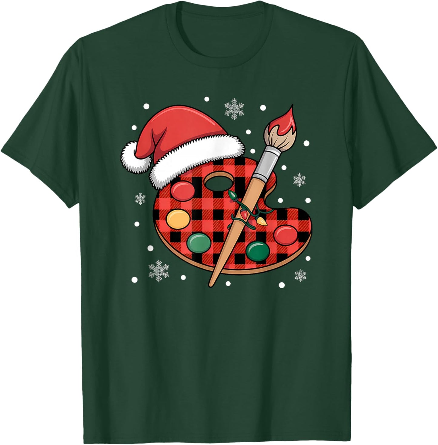Buffalo Plaid Artist Palette with Santa Hat Holiday Painting T-Shirt - T-Shirt | Forest