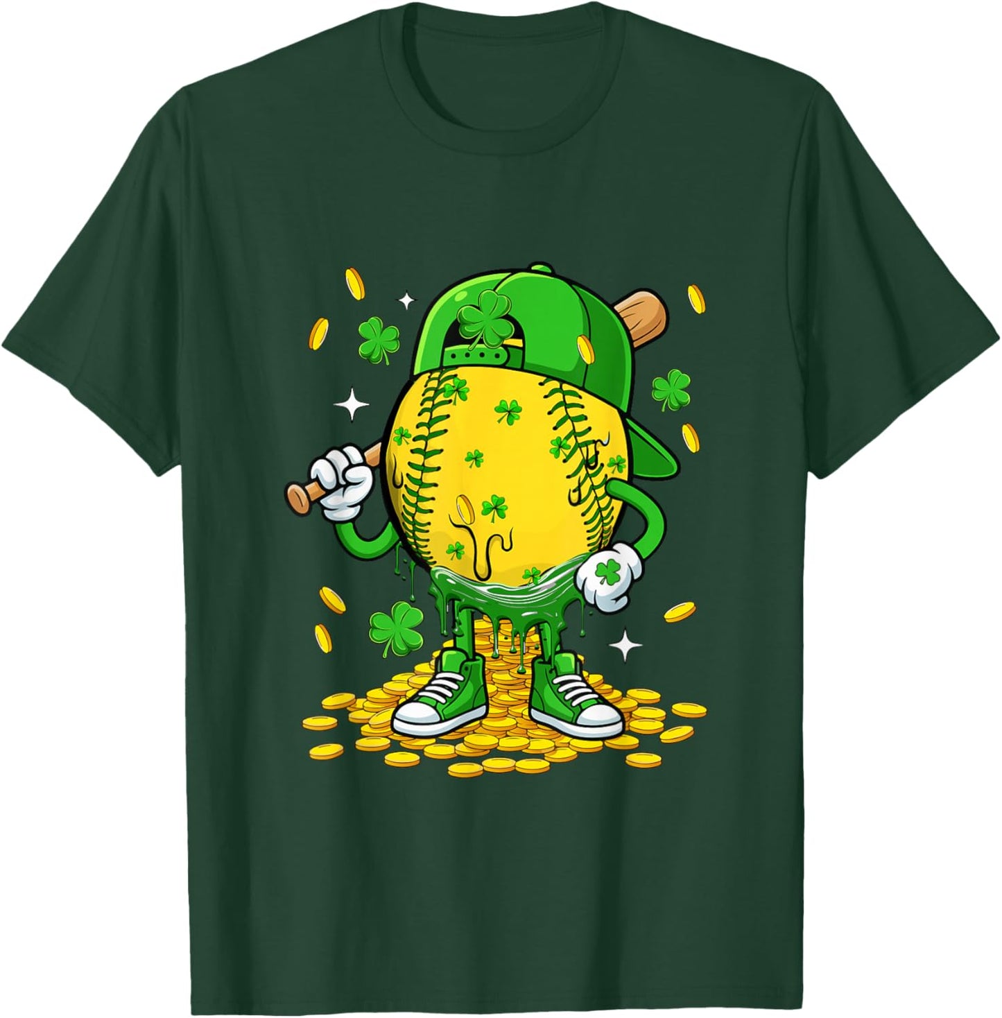 Softball Ball St. Patrick's Day Player Funny Costume Dripped T-Shirt - T-Shirt | Forest
