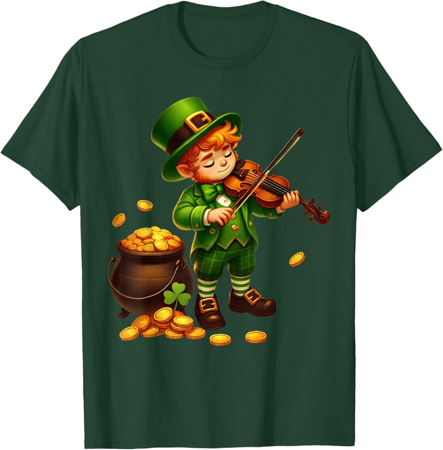 Cute Leprechaun Violin St Patricks Day Violinist Boys Kids T-Shirt - T-Shirt | Forest
