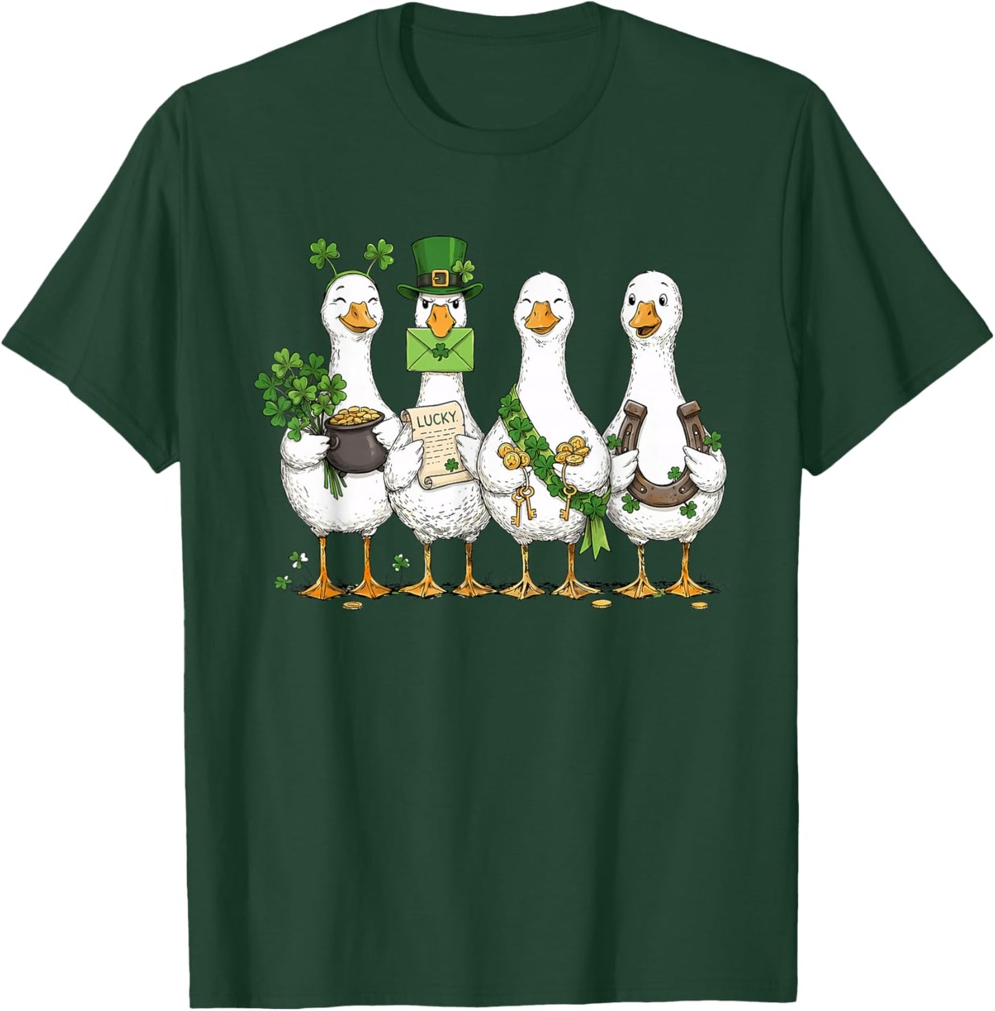 St Patrick's Day Goose Lucky Shamrock Silly Saint Patrick's T-Shirt - T-Shirt | Forest
