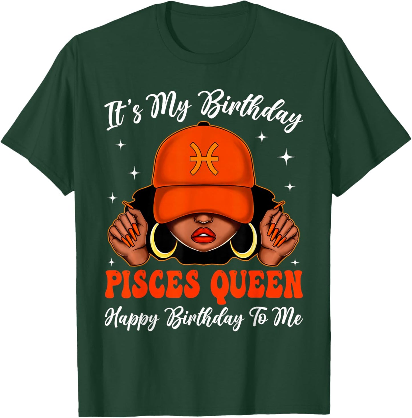 It's My Birthday Pisces Queen Cap Black Woman Afro Girl T-Shirt - T-Shirt | Forest