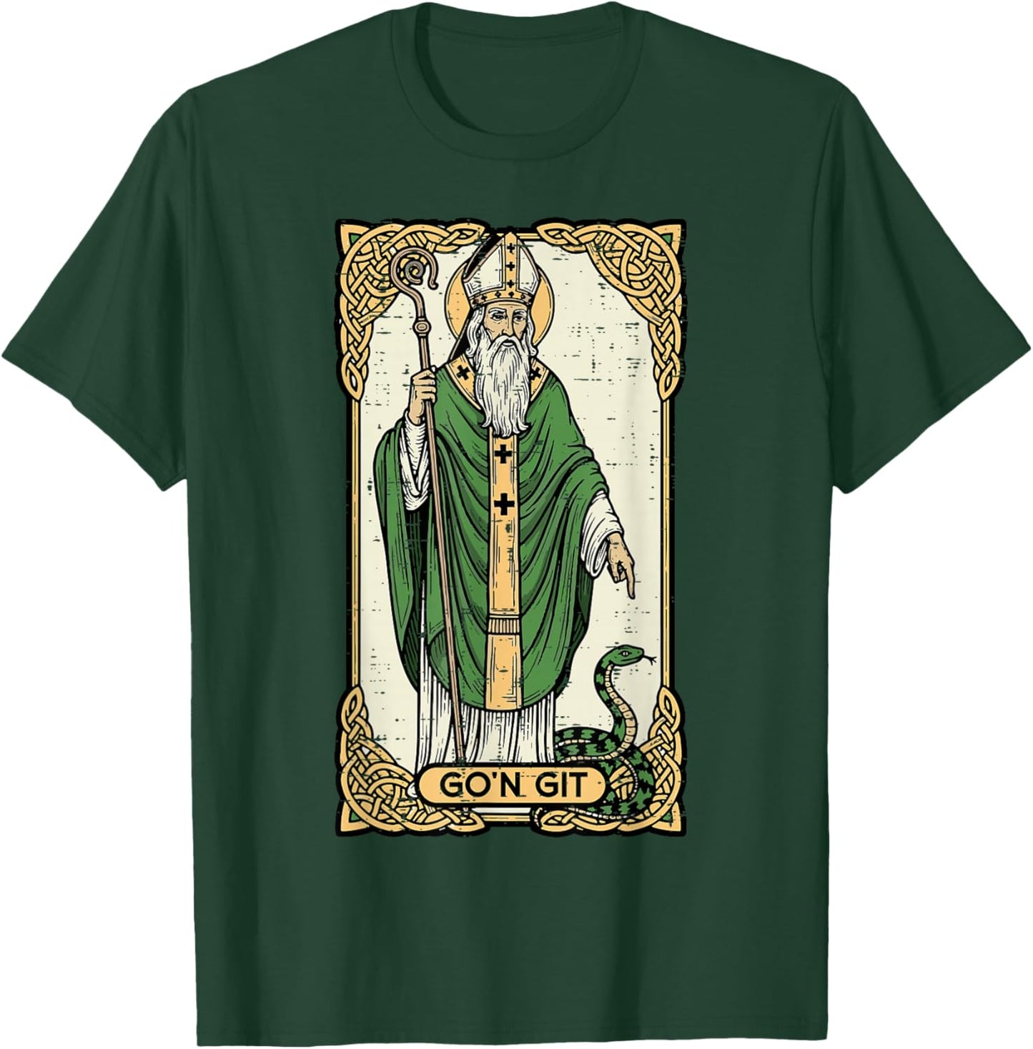 St Patrick Snake Gon Git Card Saint Pattys Men Women Kids T-Shirt - T-Shirt | Forest