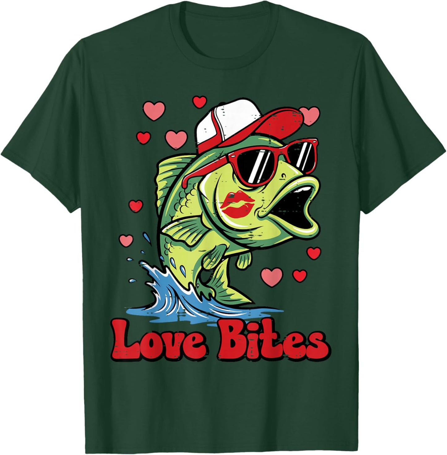 Valentines Day Bass Fish Love Bites Fisherman Men Women Kids T-Shirt - T-Shirt | Forest