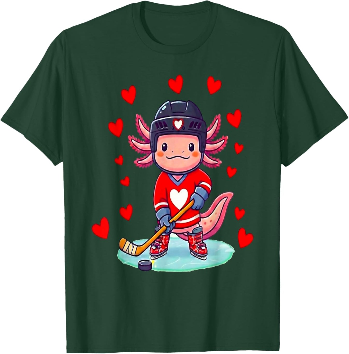 Axolotl Hearts Costume Playing Ice Hockey Valentines Day T-Shirt - T-Shirt | Forest
