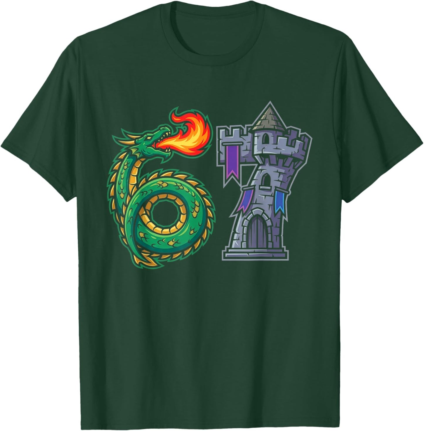 Dragon Castle 67 Six Seven Fantasy Medieval Knight RPG 6 7 T-Shirt - T-Shirt | Forest