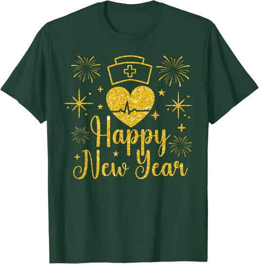Happy New Year Nurses Heartbeat Fireworks New Years 2026 T-Shirt - T-Shirt | Forest
