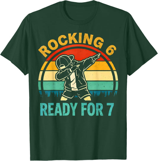 Funny Rocking 6 Ready for 7 Birthday Boy Dabbing Gifts Kids T-Shirt - T-Shirt | Forest