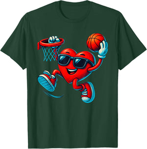 Valentines Day Basketball Funny Red Heart Love Boys Kids T-Shirt - T-Shirt | Forest