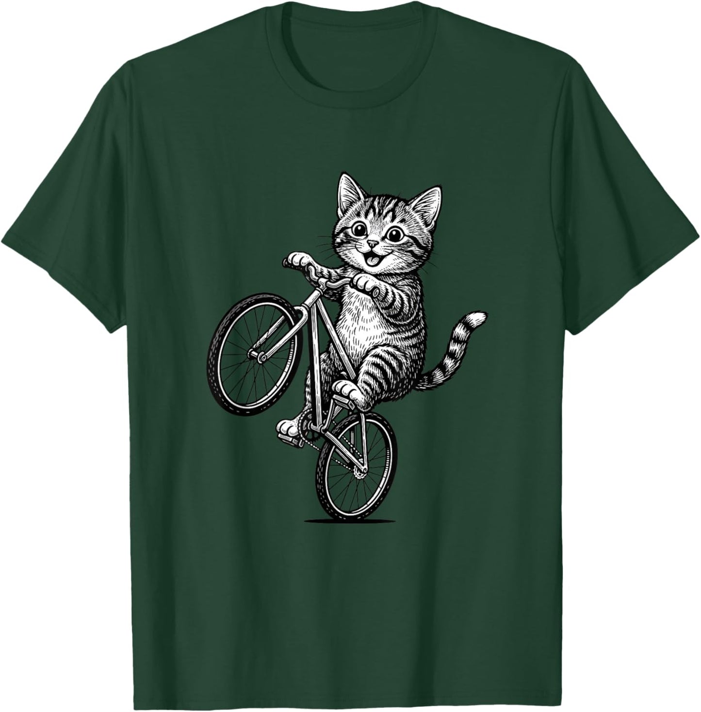 Kitten On A Bike Cat Illustration - Funny Cat Lover Art T-Shirt - T-Shirt | Forest