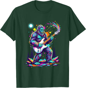 Sasquatch Playing Guitar Rock Concert Monster Art T-Shirt - T-Shirt | Forest