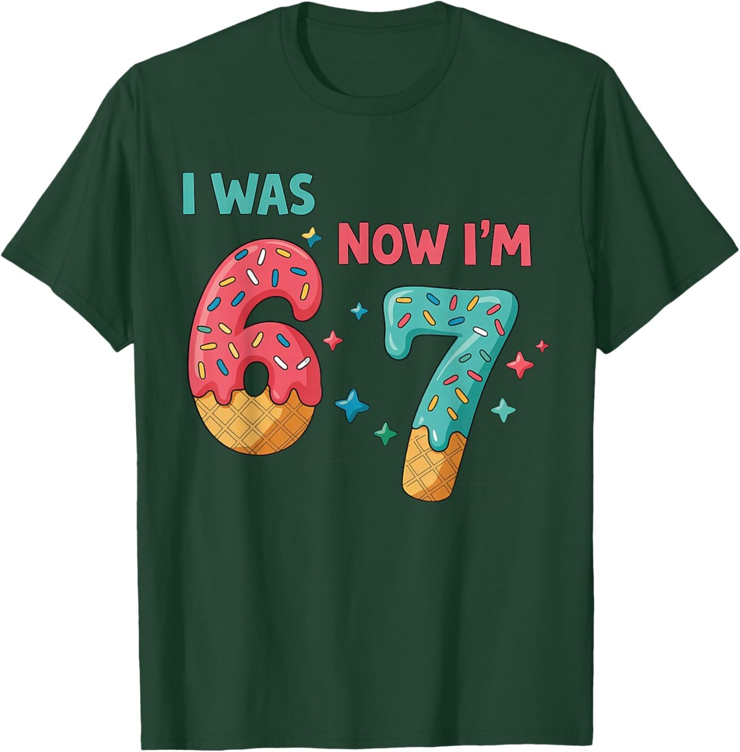7 Year Old Birthday I was 6 Now I'm 7 Ice Cream Drip T-Shirt - T-Shirt | Forest