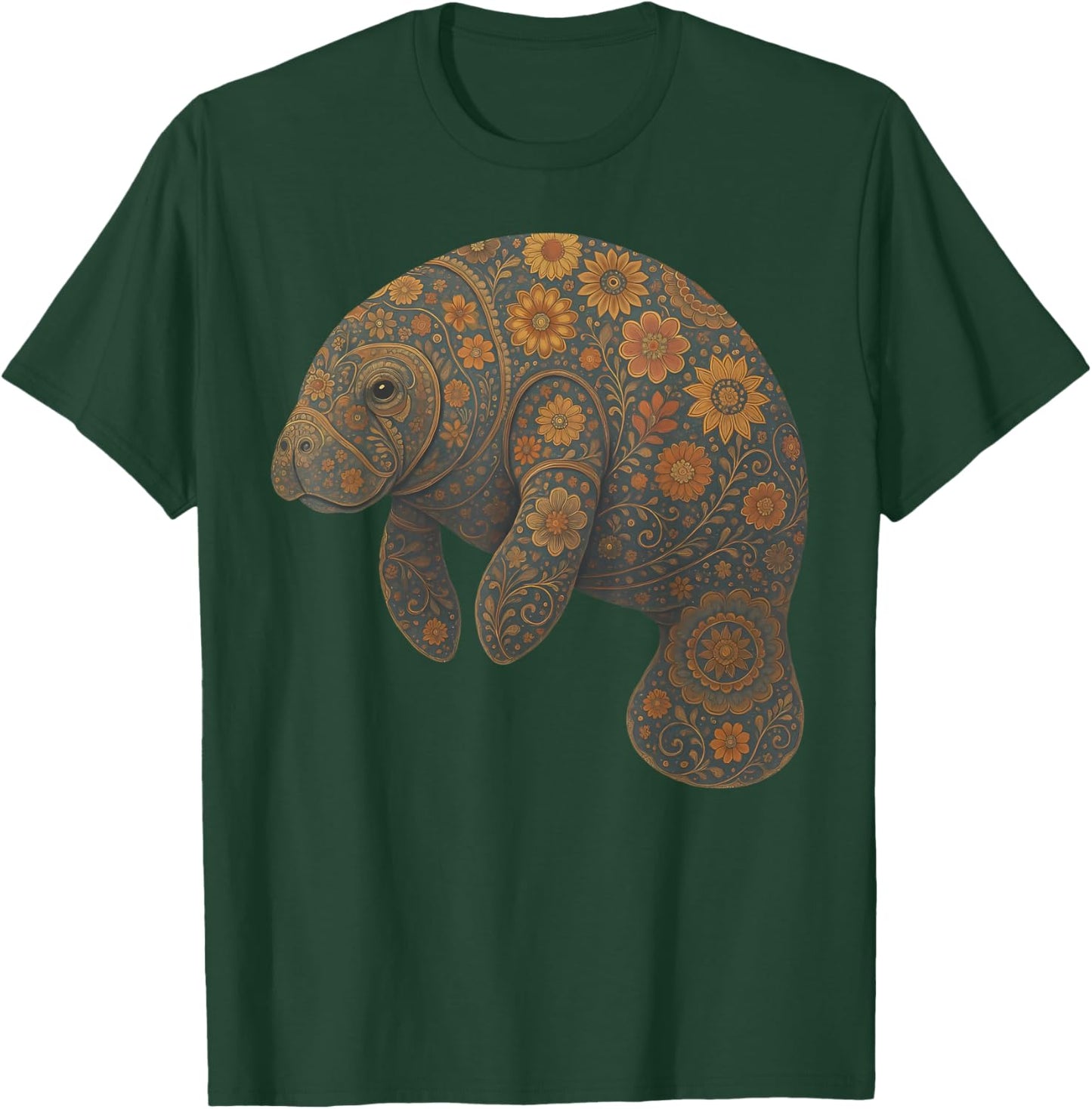 Boho Floral Manatee Whimsical Wildlife Mandala Sea Cow Ocean T-Shirt - T-Shirt | Forest