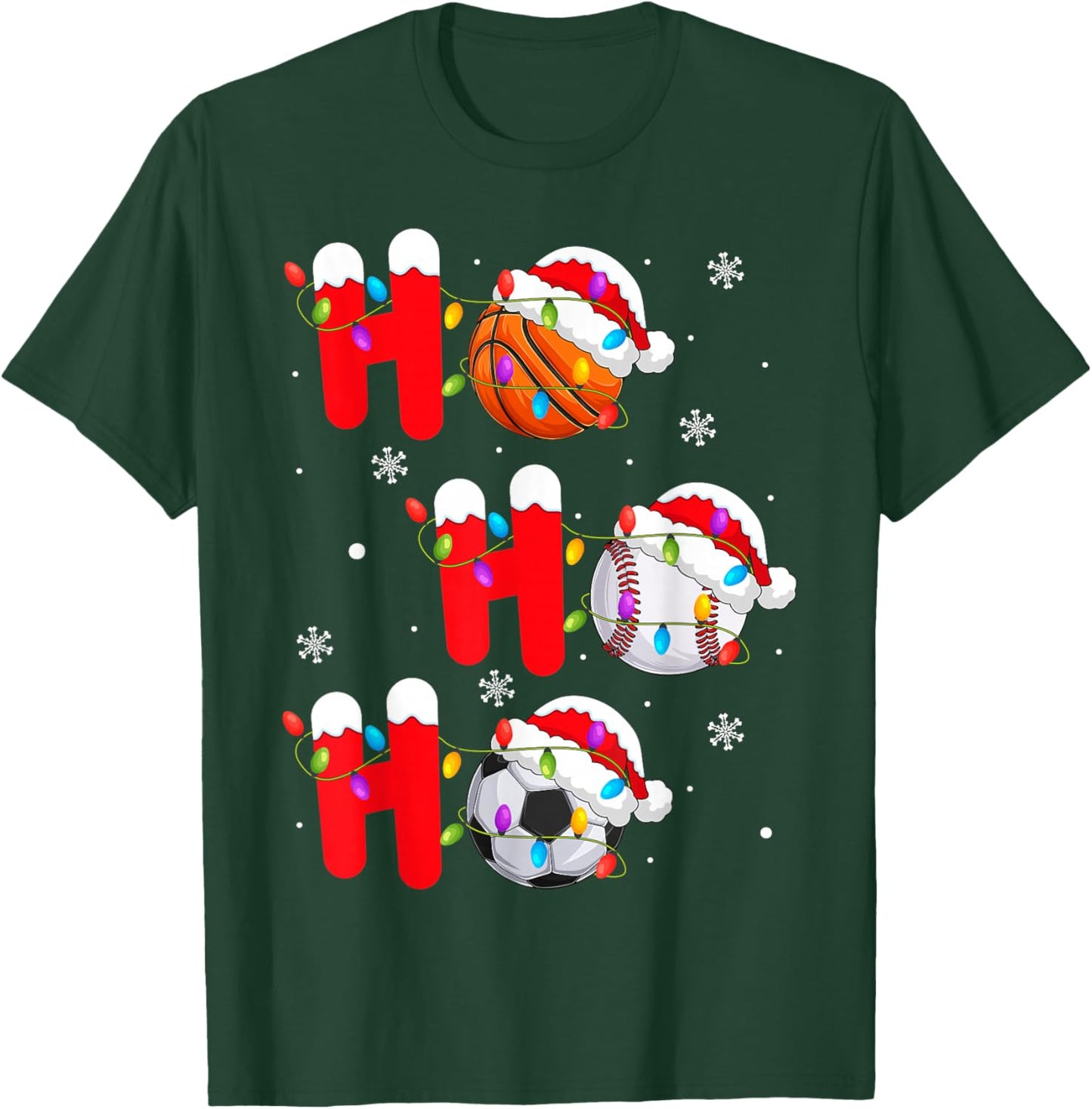 Basketball Baseball Soccer Christmas Ho Ho Ho Santa Xmas T-Shirt - T-Shirt | Forest
