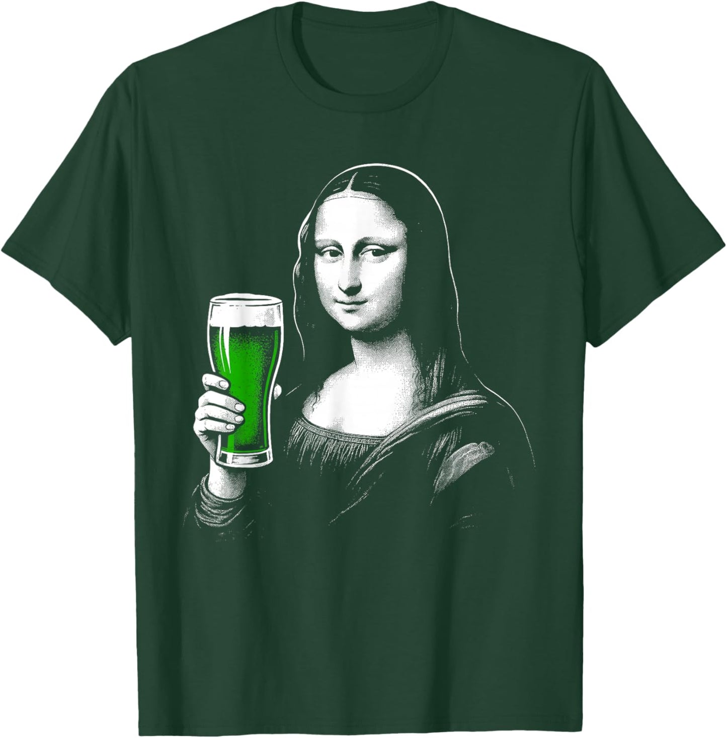 Mona Lisa St Patty's Shamrock Beer Funny St Patrick's Day T-Shirt - T-Shirt | Forest