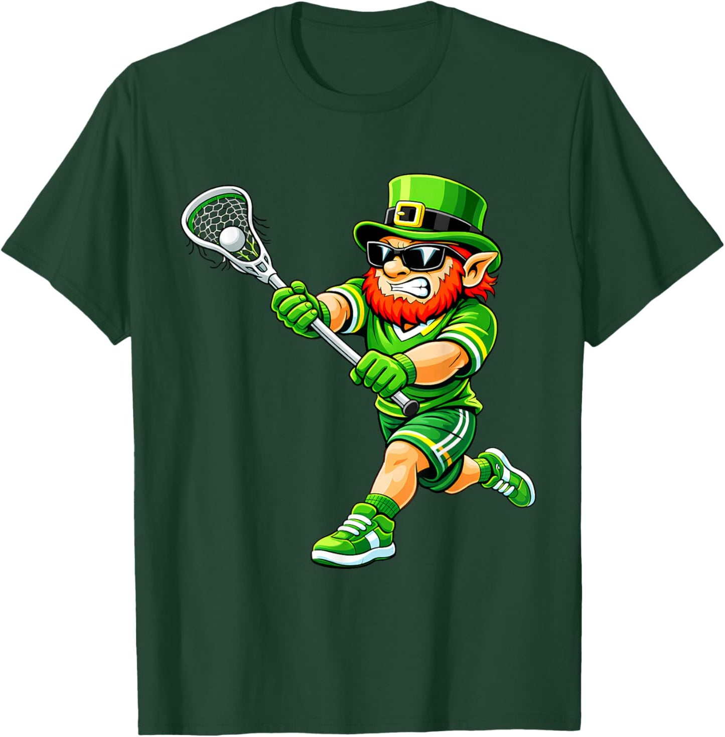 Lacrosse St Patricks Day Boys Men Kids Lax Green Leprechaun T-Shirt - T-Shirt | Forest