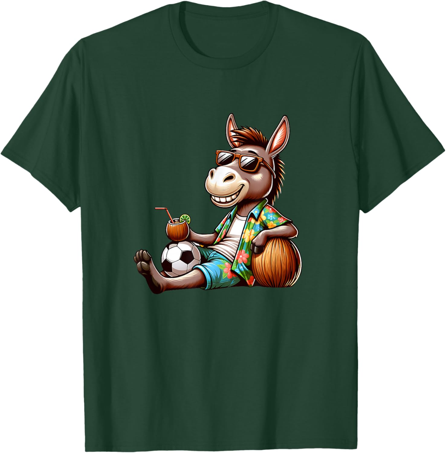 Summer Beach Donkey with Coconut and Soccer Chill T-Shirt - T-Shirt | Forest