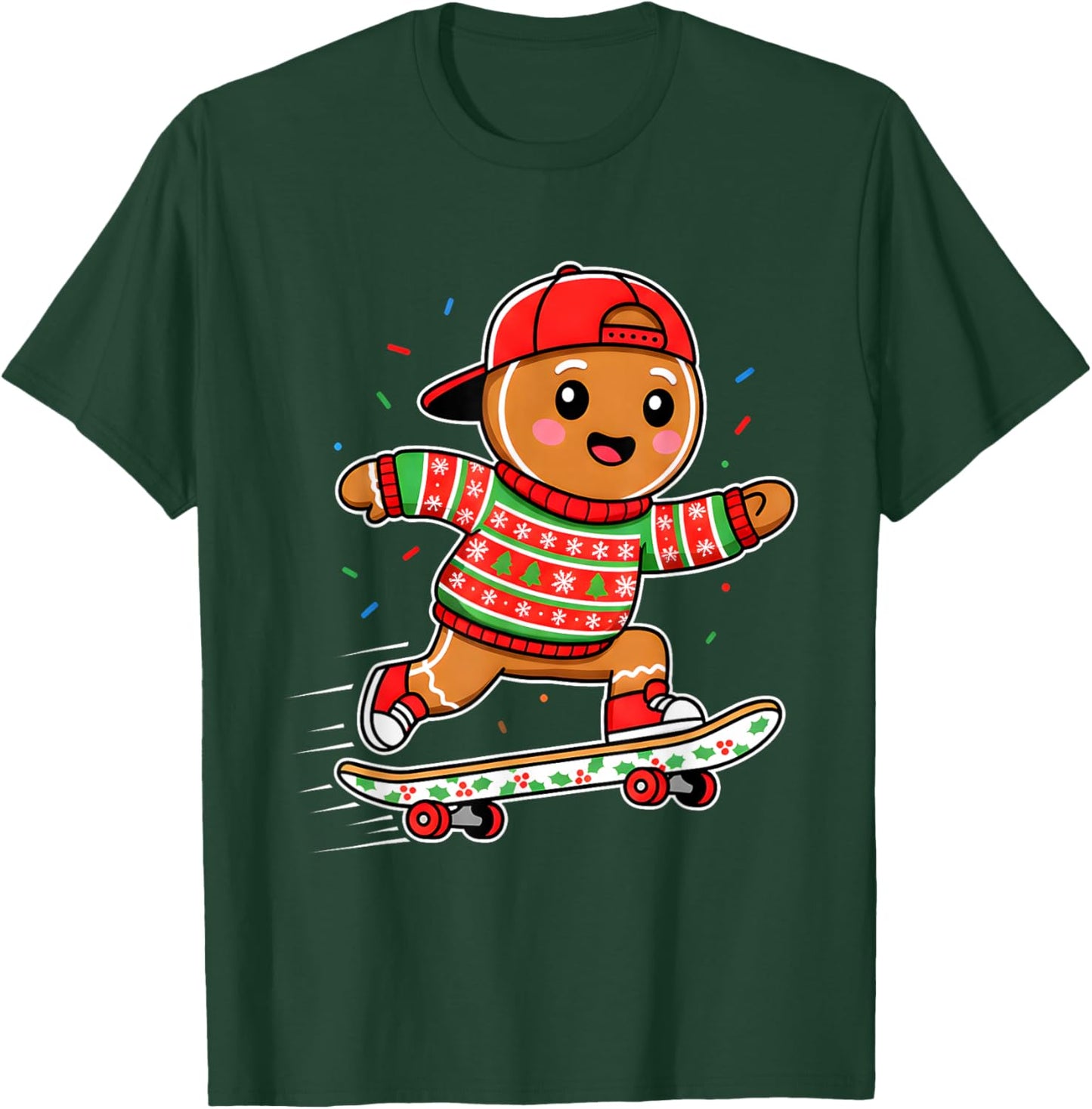 Funny Gingerbread Man Skater Ugly Christmas Sweater T-Shirt - T-Shirt | Forest