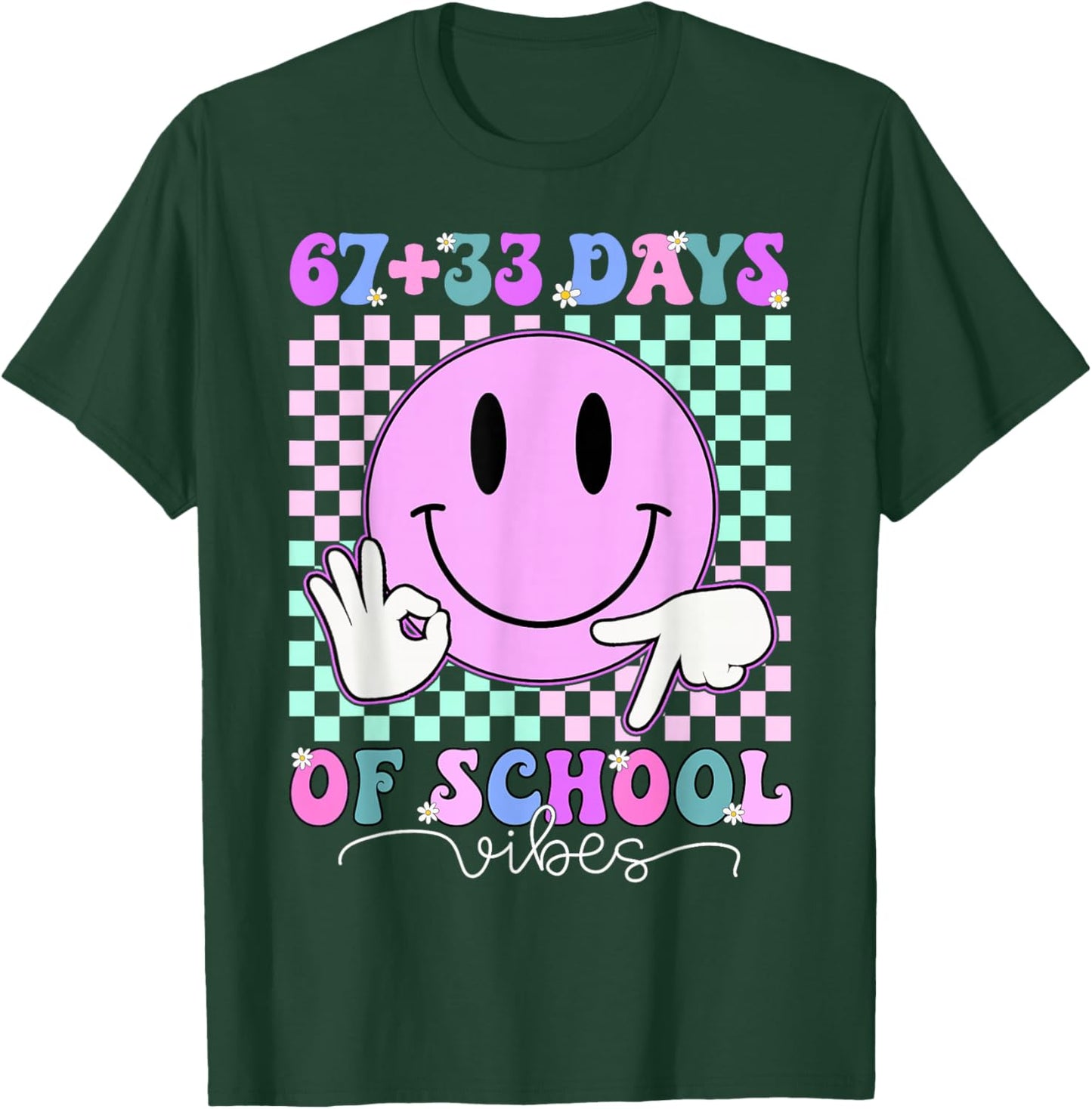 Retro Groovy 67 +33 Days of School 100th Day Kids Boys Girls T-Shirt - T-Shirt | Forest