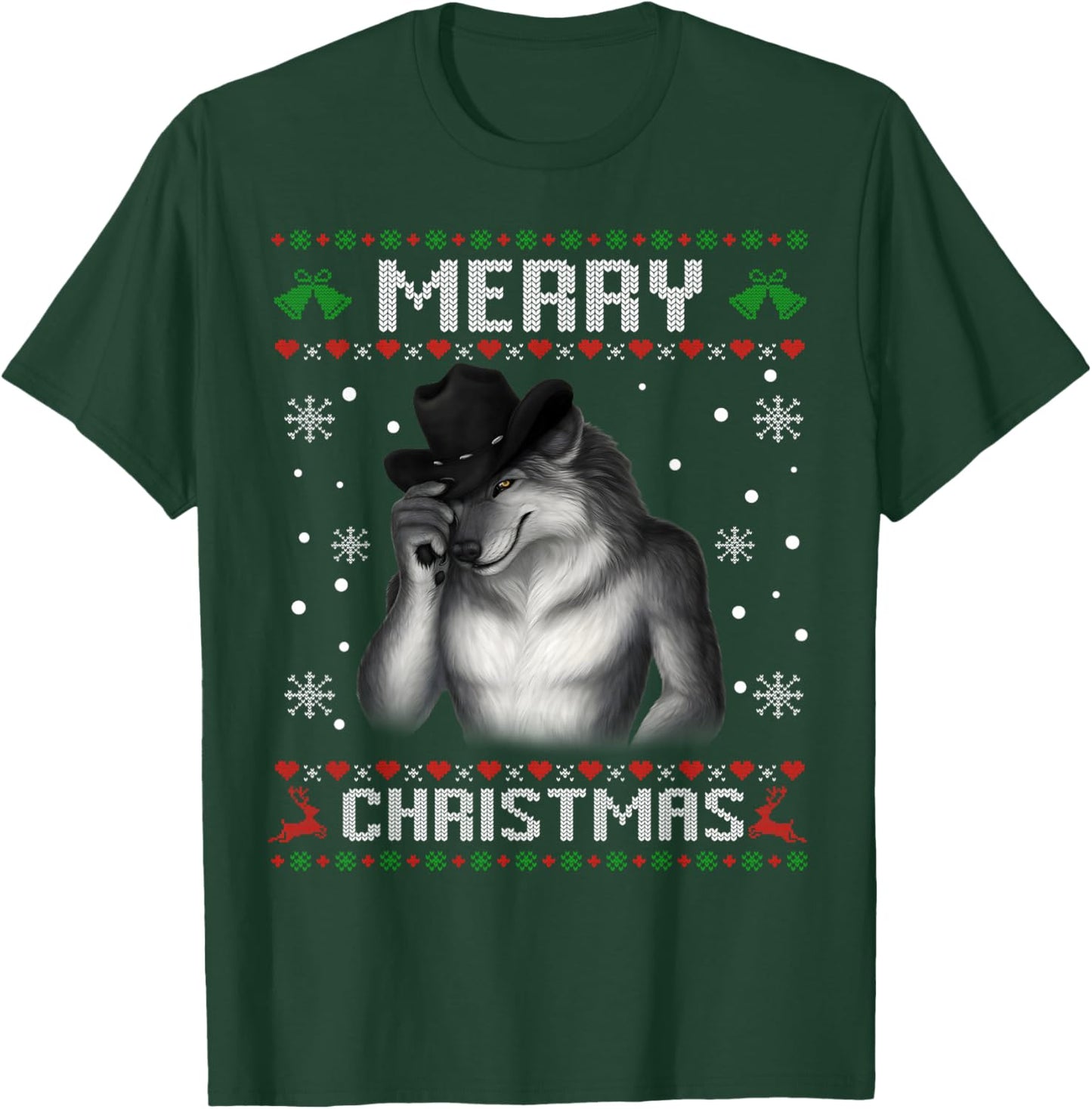 Funny Merry Christmas Alpha Wolf Xmas Pjs Ugly Sweater Meme T-Shirt - T-Shirt | Forest