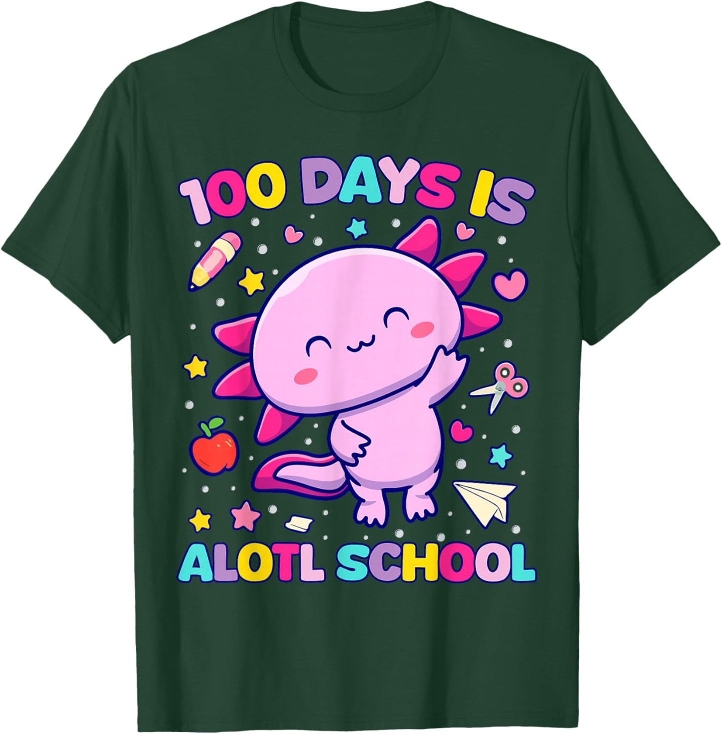 100 Days is Alotl School Axolotl Teacher Student T-Shirt - T-Shirt | Forest