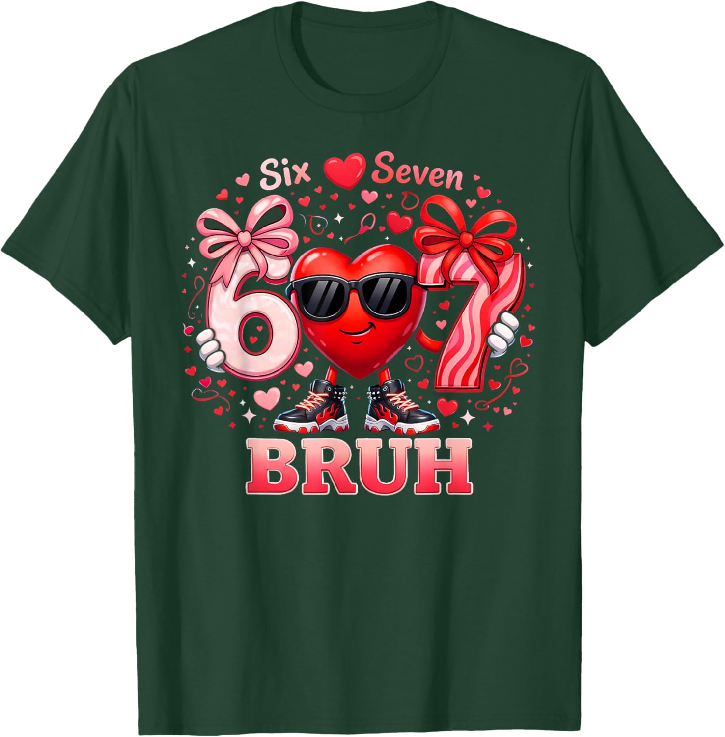 Bruh 67 Six Seven Heart Dabbing Valentines Day Boys T-Shirt - T-Shirt | Forest