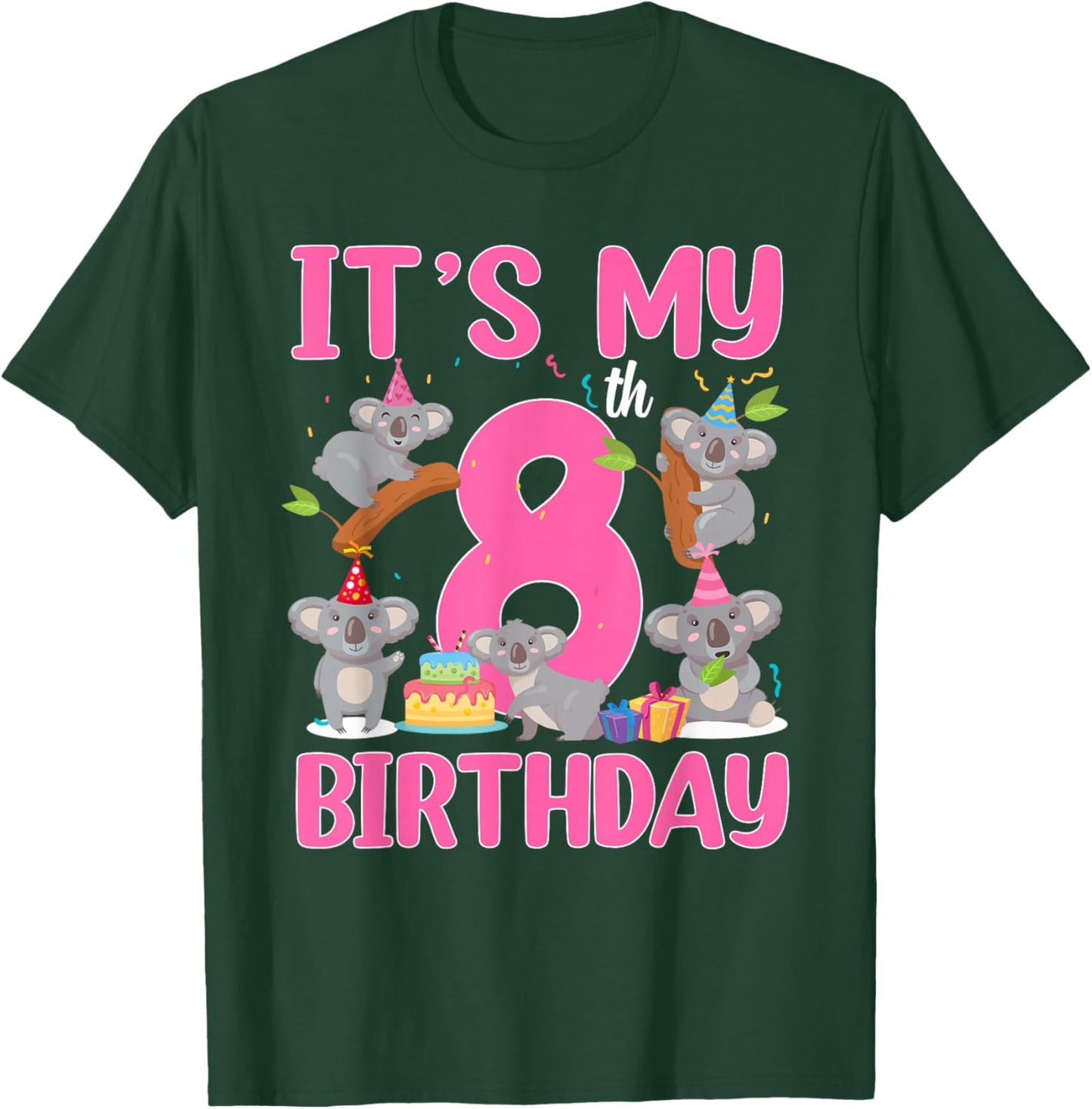8 Year Old Birthday Girl 8th Birthday Koala Theme Party T-Shirt - T-Shirt | Forest