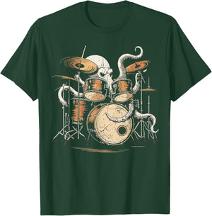 Octopus Playing Drums Retro Rock Drummer T-Shirt - T-Shirt | Forest